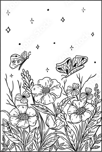 floral coloring page vector