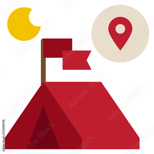 tent camping campground location pin map flat style
