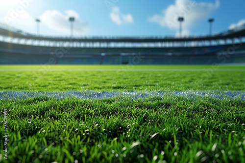 Grass close-up at a football stadium. Empty provincial sports stadium. The concept of sport, competition, victories, action, empty platform for championships. Euro 2024. Copy space