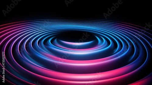 Abstract background with circle line pattern spin blue pink glitch light isolated on black background in the concept of music, technology, digital © Rozeena