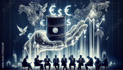 Exchange rates, euro, dollar, cryptocurrencies in relation to oil, hands,bankers, politicians