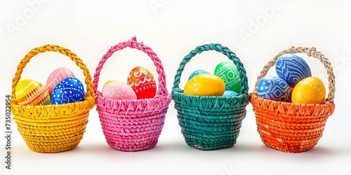 baskets with Easter eggs on white background - Eater day
