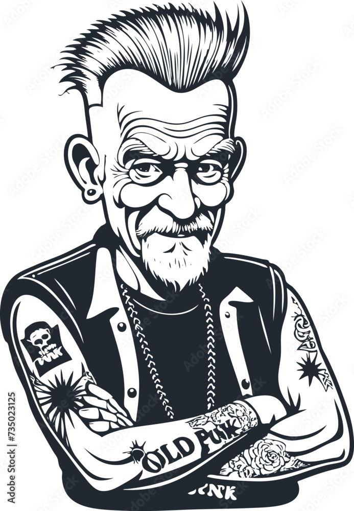 Obraz premium Old punk grandfather, old punk man, vector illustration