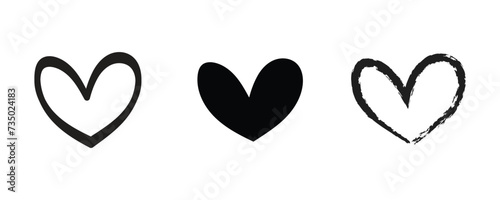 Black heart doodle icon. Isolated hand drawn love symbol with white background.