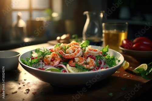 shrimp with pomegranate and fennel salad