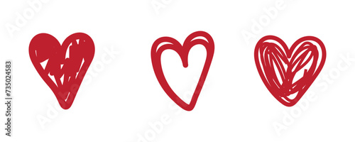 red heart doodle, hand drawn symbol of love. Sketched illustration design. 123.