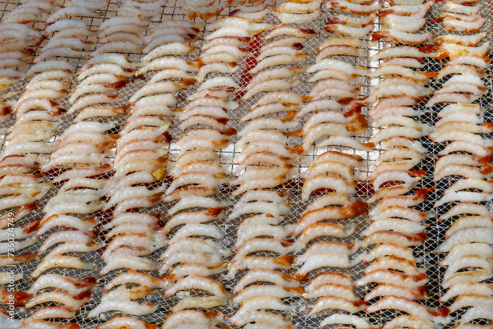 Close-up of drying shrimps on Cheung Chau Island, Hong Kong