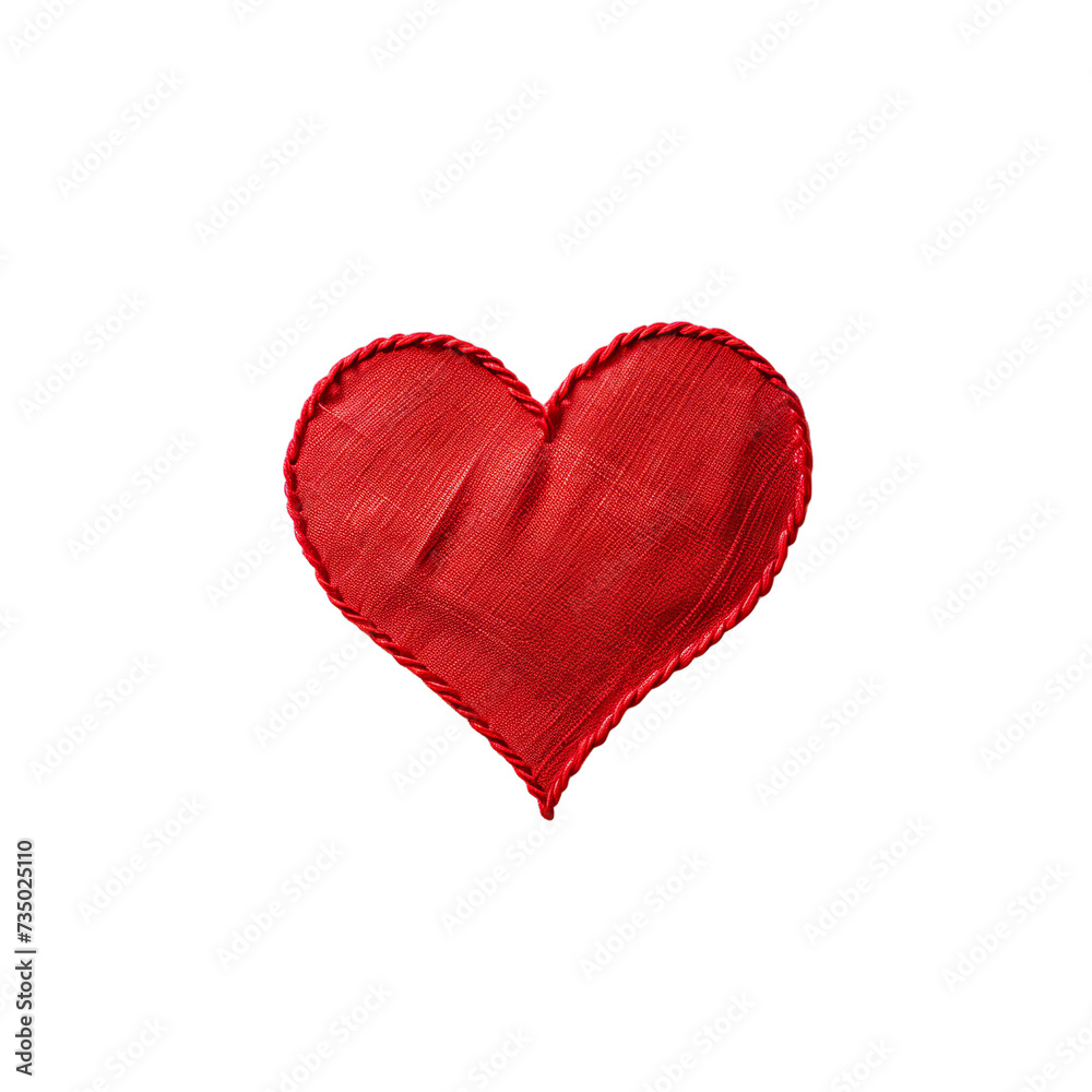 Embroidered red heart cloth top view, Isolated on transparent PNG background, Generative ai