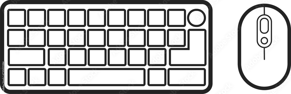 Isolated outline simple icon of compact size keyboard an mouse, a computer symbol Isolated outline simple icon of compact size keyboard an mouse, a computer symbol