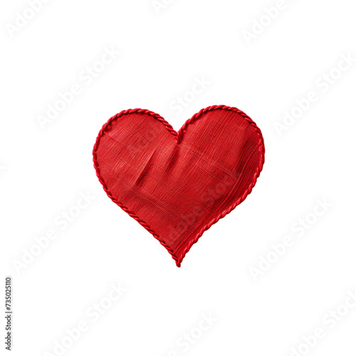 Embroidered red heart cloth top view, Isolated on transparent PNG background, Generative ai