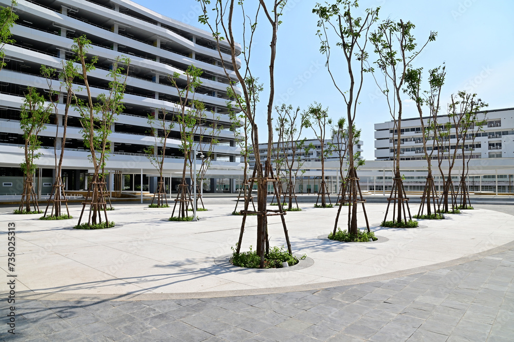 BANGKOK, THAILAND - February 14, 2024: New Parking Building D with a beautiful connecting road go to Government Complex (A Building), Thailand. BANGKOK, THAILAND - February 14, 2024: New Parking Building D with a beautiful connecting road go to Government Complex (A Building), Thailand.