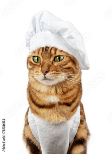 Funny cat - a cook in a white cap and apron © Svetlana Rey