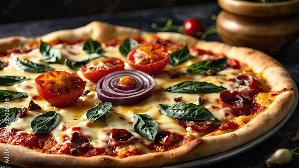pizza on the table with very tempting toppings pizza on the table with very tempting toppings