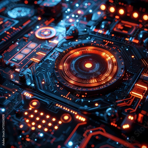 Advanced Futuristic Circuit Board with Glowing Neon Lights