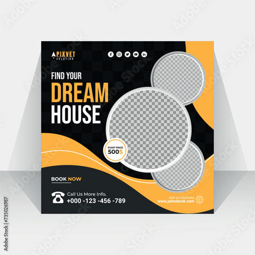 Real estate business agency dream house social media post design. photo