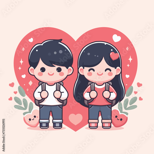 Cute Vector Illustration of a couple in front of a Heart