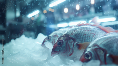 fresh frozen saltwater fish on ice photo