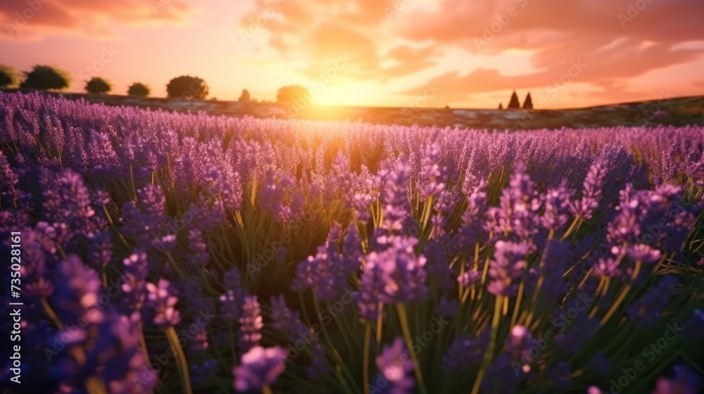 . landscape Lavender field at sunset