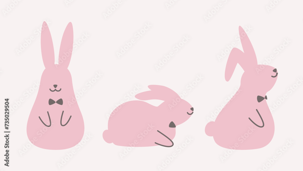Fototapeta premium Set of rabbits for easter. Flat design. Simple vector illustrations of rabbit.