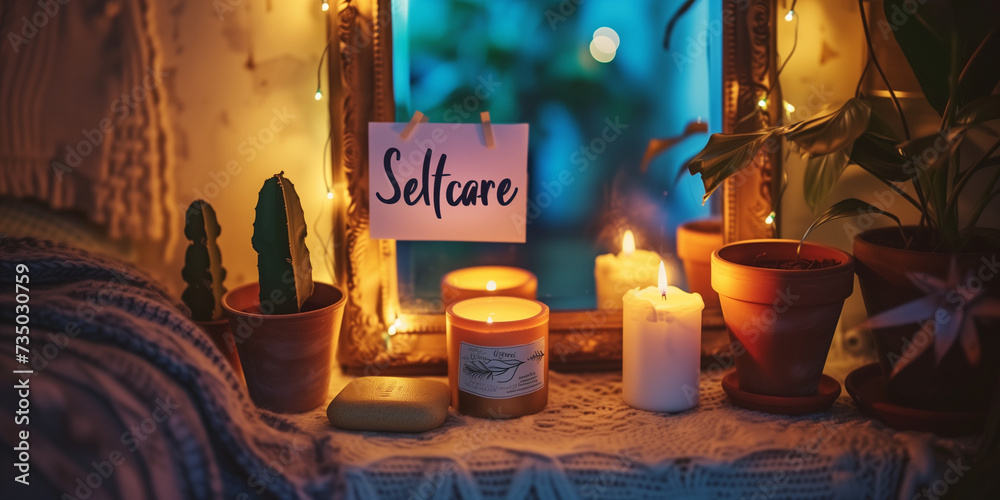 important reminder about selfcare on the mirror with self care objects