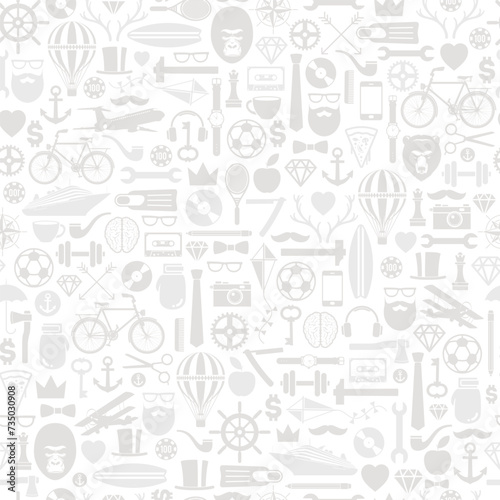 Male hobbies and habits seamless pattern - simple  icons on white background. Vector illustration.