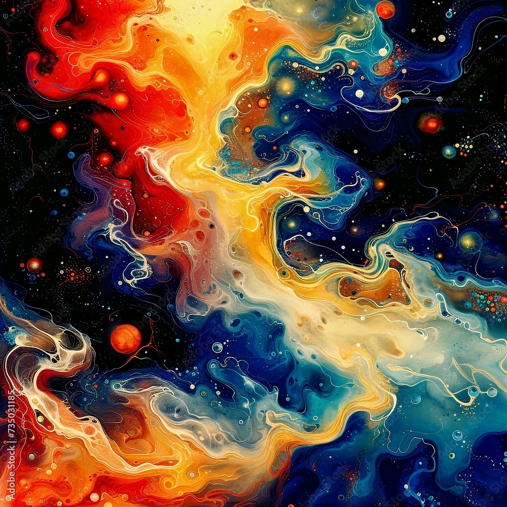 Subatomic Swirls: Particle Dance on Canvas