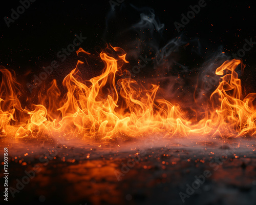 Illustration, realistic flames, and smoke on a pure black background. Unusual illustration.