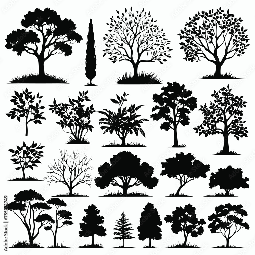 Obraz premium Tree silhouette set vector illustration collection