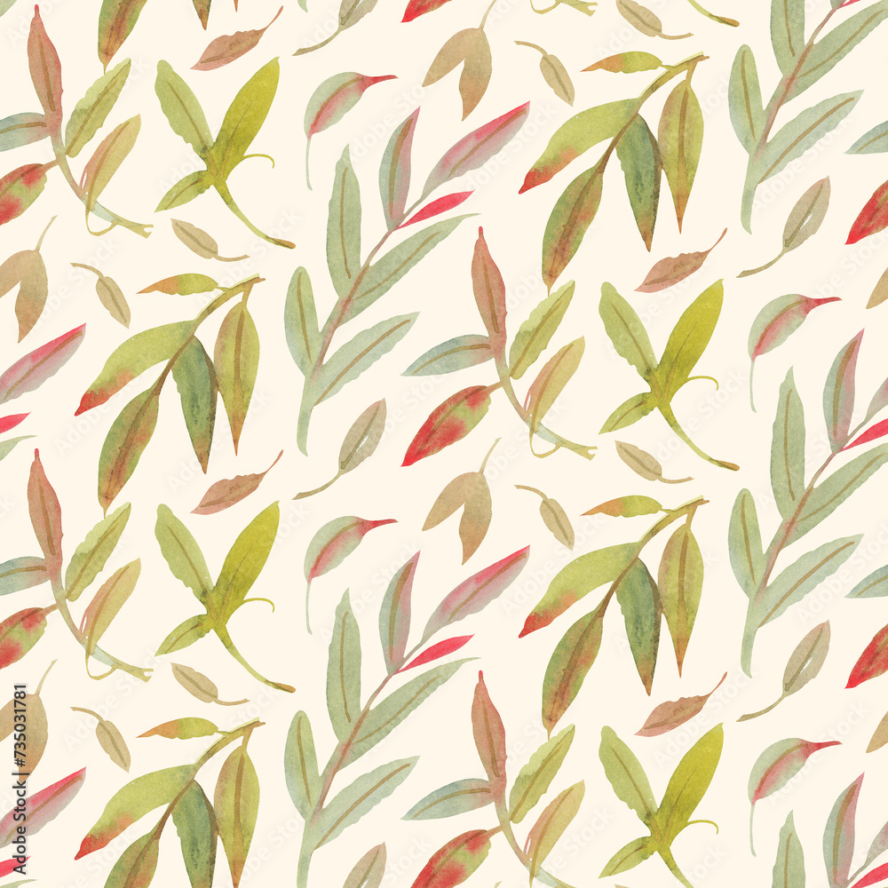 Seamless pattern with watercolor leaves. Hand-drawn illustration. Seamless pattern with watercolor leaves. Hand-drawn illustration.