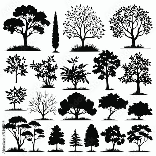 Tree silhouette set vector illustration collection