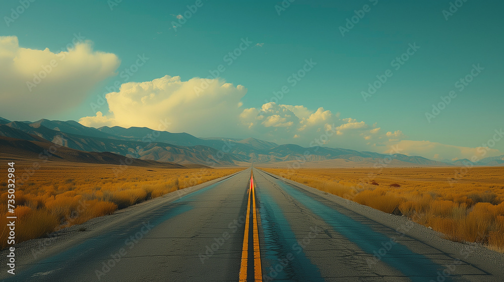 Scenic Desert Highway Stretching to the Horizon under a Clear Blue Sky