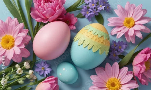 Whimsical Blooms: Easter Pastels Adorned with Cheerful Eggs