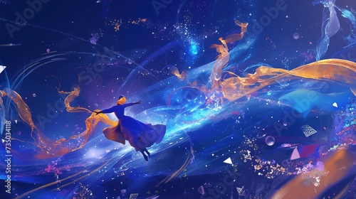 abstract illustration of Whirling dervishes twirling in a cosmic dance of liberation and joy