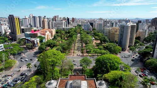 Downtown District At Belo Horizonte Minas Gerais Brazil. Cultural Heritage Belo Horizonte Minas Gerais. Business Sky Background Downtown Cityscape. Business Outdoor Downtown Backgrounds Up Above.