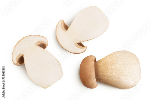 Fresh porcini cep mushroom isolated on white background. Top view. Flat lay. photo