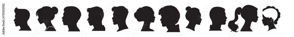 black Set man and woman head icon silhouette vector design on white background