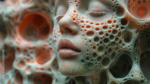 a close up of a person s face with holes in it photo