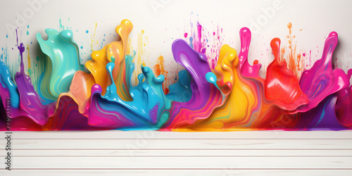 Color splash Holi powder on white wooden background. Banner. Mock up, colorful cloud or explosion for traditional indian festival.