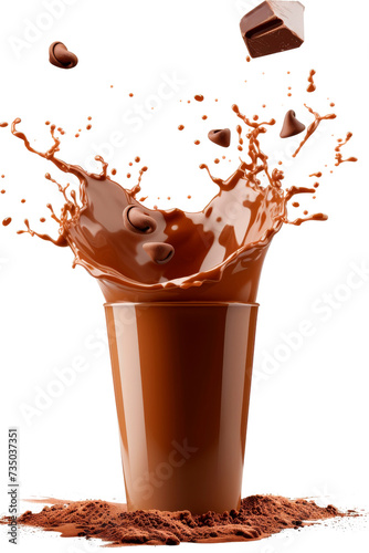 Chocolate Milkshake Splashing Into a Glass, Isolated on a Transparent Background