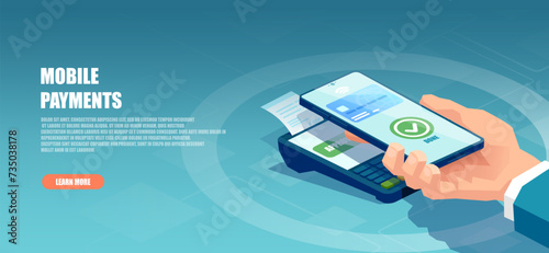 Vector of a POS terminal accepting a digital wallet payment on smartphone