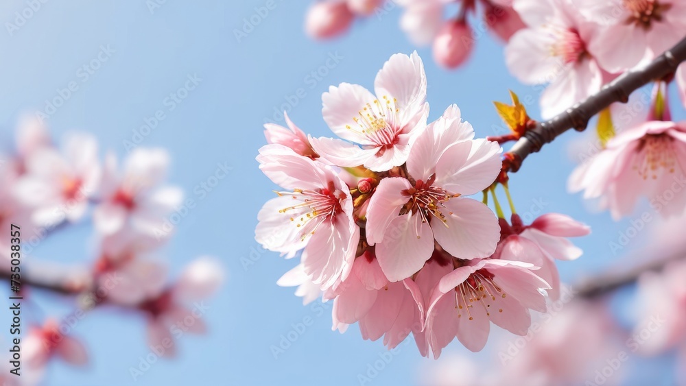 cherry blossoms adorned with a delicate color filter create a serene Sakura season background