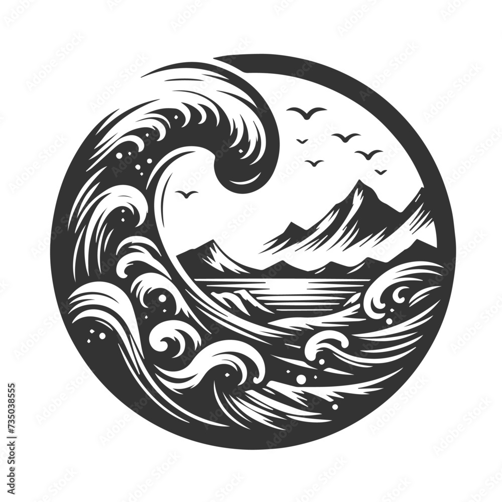 abstract floral logo design of ocean waves silhouette 
