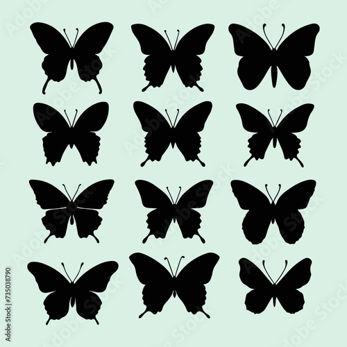 Butterfly black silhouette Cute flying butterfly icons and vector illustration © Mst