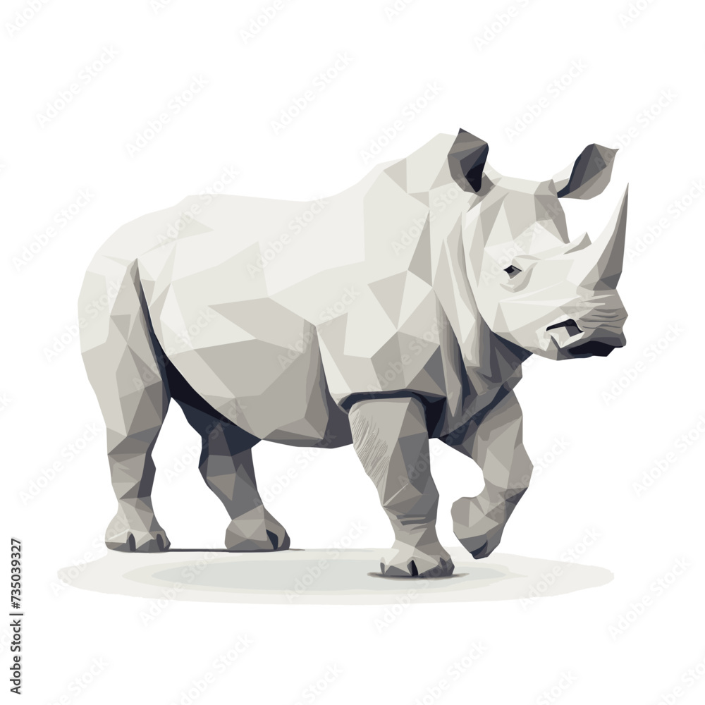 Low poly triangular rhino isolated on a white background