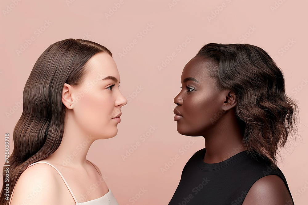 Side-by-Side Beauty Portrait Emphasizing Diversity Side-by-Side Beauty Portrait Emphasizing Diversity
