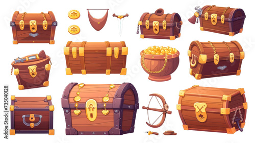 Various Styles of Cartoon Treasure Chests Illustrated in Vibrant Colors photo