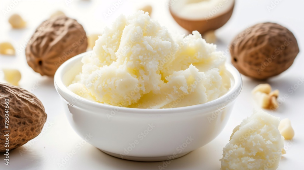 Shea butter displayed on a pure white backdrop. Shea butter displayed on a pure white backdrop.