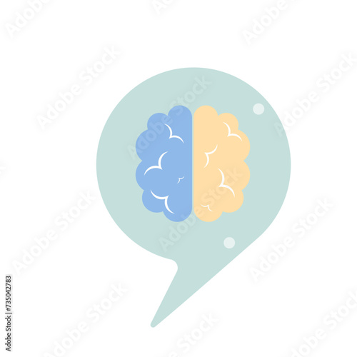 Brain icon in flat color style. Brain vector illustration on speech bubble social network bubble