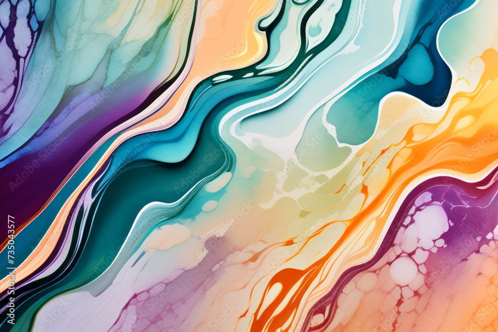 Closeup of abstract watercolor paint background texture with liquid fluid marbled paper texture banner texture. Generative AI (생성형 AI)