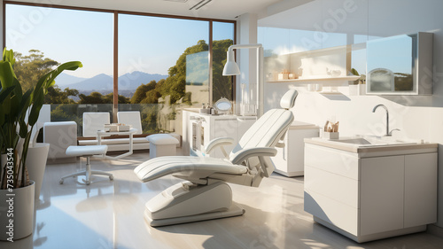 White Dental Clinic Interior  Empty Chair and State-of-the-Art Equipment.